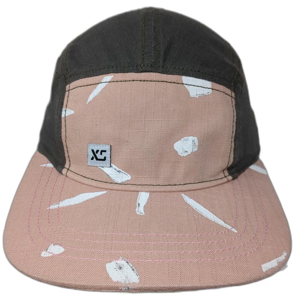 XC 5 Panel Hat Gray Pink White One Size Abstract Pattern Flat Brim Slideback